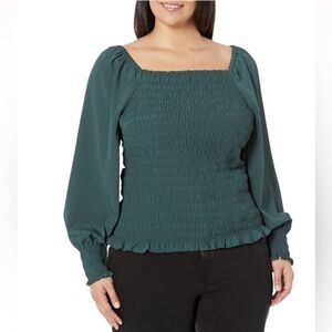 Madewell Lucie Bubble Sleeve Smocked Top Green XL